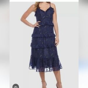 Michael Kors Navy Blue Sleeveless Tiered Midi Dress And Sweater Xl